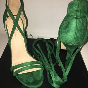 Suede Green Lace up High Heel Sandals